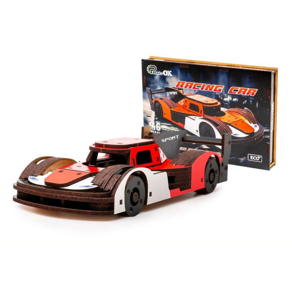 Дерев'яний 3D конструктор Racing Car PuzzleOK Puz-01037, 146 деталей