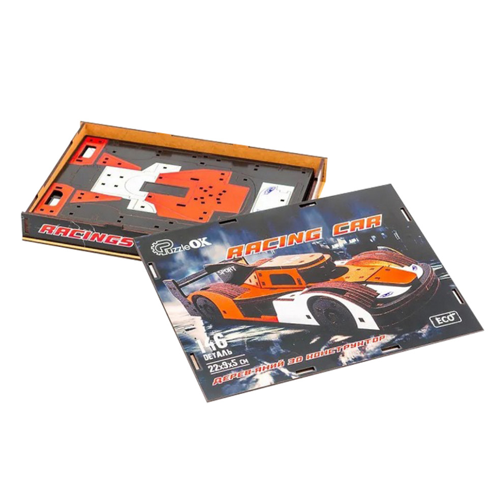 Дерев'яний 3D конструктор Racing Car PuzzleOK Puz-01037, 146 деталей