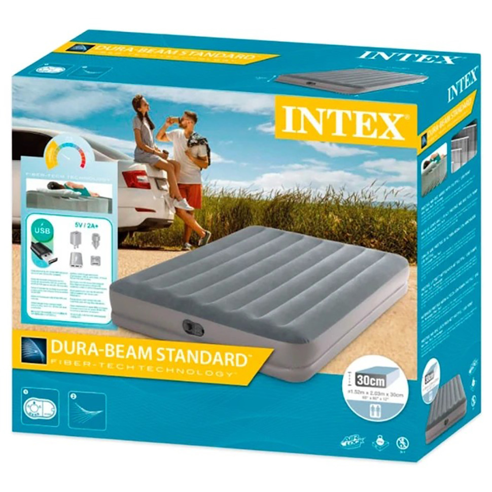 Надувной двухместный матрас Intex 64114, 203х152х30 см, со встроенным электронасосом FastFill с USB