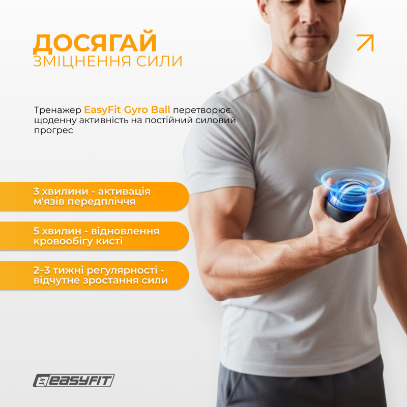 Еспандер кистьовий гіроскопічний EasyFit EF-1899-BL, з підсвічуванням