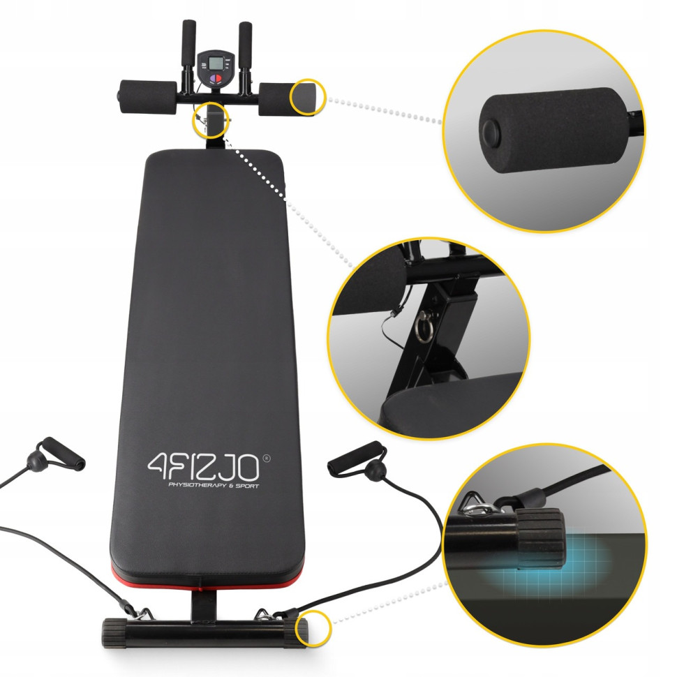 Скамья для пресса 4FIZJO P-5905973401401 изогнутая, с эспандерами и счетчиком до 300 кг