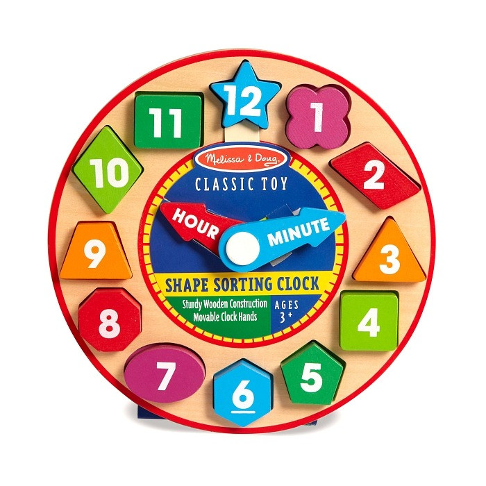 Детские деревянные часы-сортер Melissa&Doug MD18593, 12 блоков