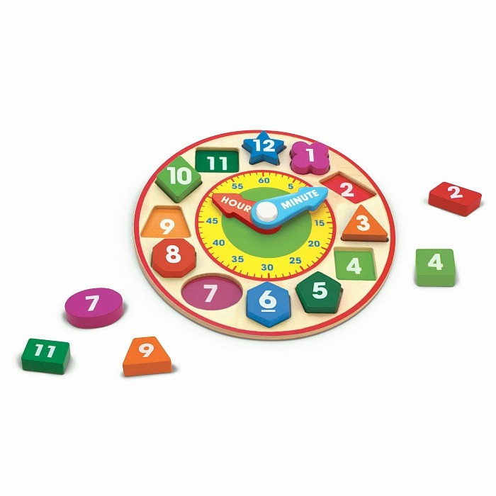 Детские деревянные часы-сортер Melissa&Doug MD18593, 12 блоков