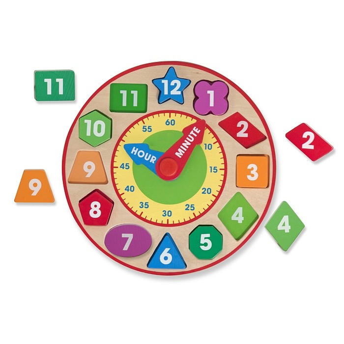 Детские деревянные часы-сортер Melissa&Doug MD18593, 12 блоков