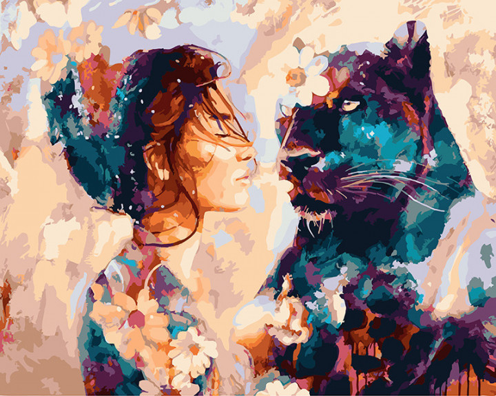 Картина за номерами. Rainbow Art "Дівчина і пантера" GX22875-RA по цене 240 грн.