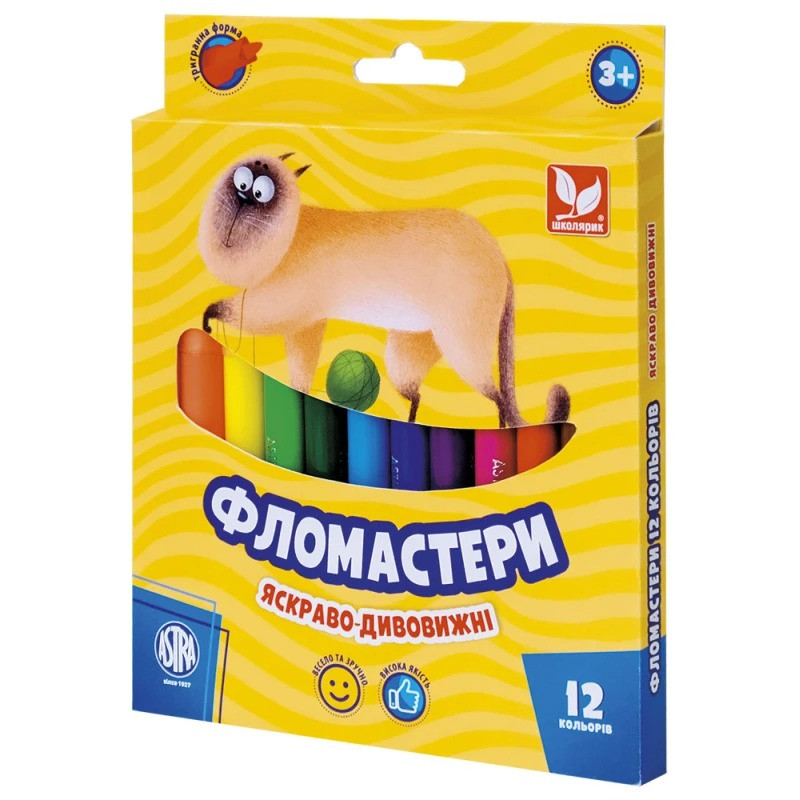 Фломастеры конические Школярик 314110003-UA 12 цветов без запаха