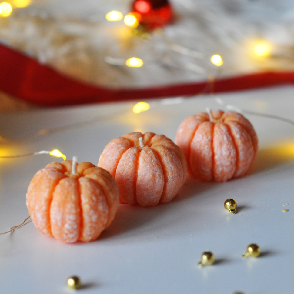 Новорічний набір свічок з соєвого воску «Мандарин» SP2474 ручної роботи 3 шт