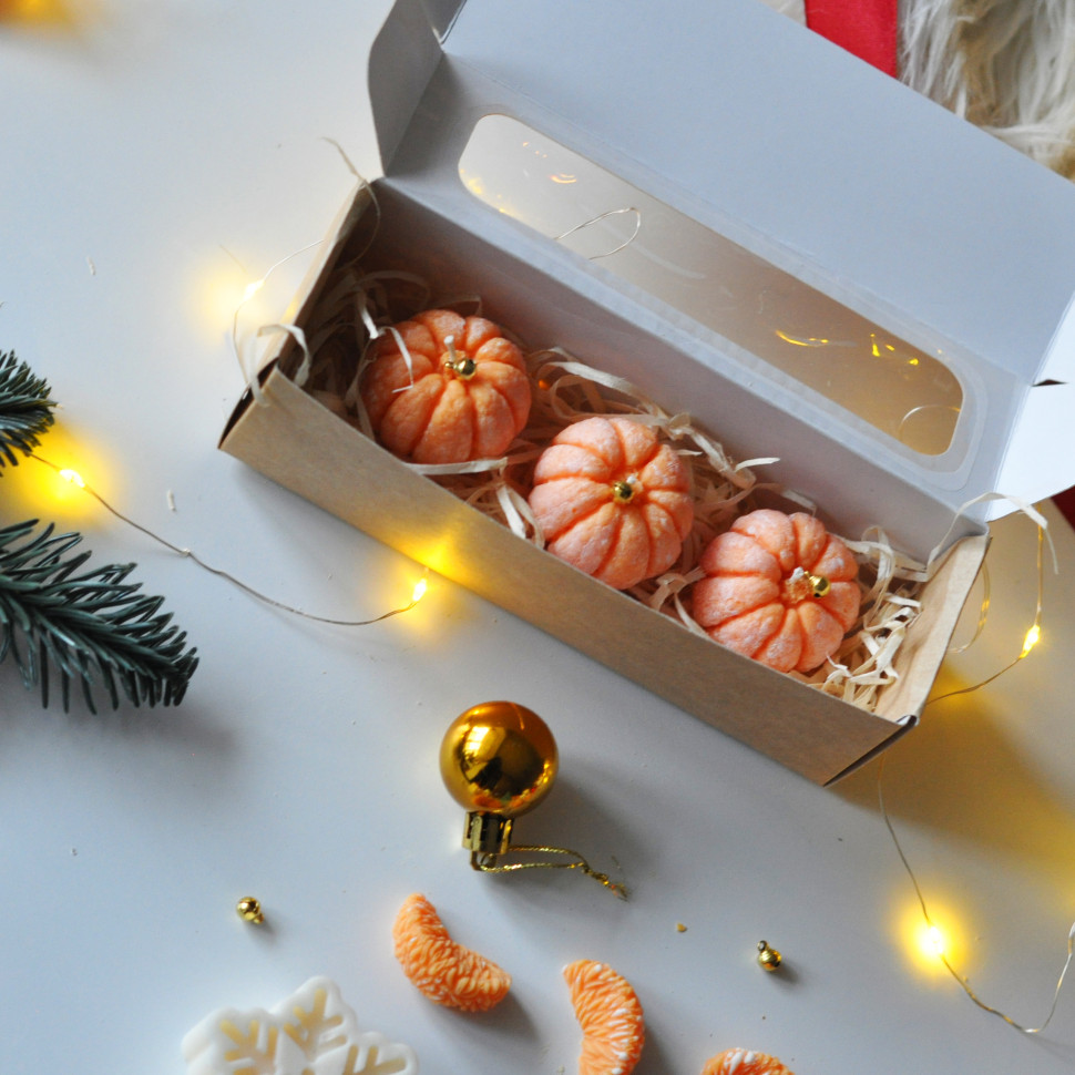 Новорічний набір свічок з соєвого воску «Мандарин» SP2474 ручної роботи 3 шт