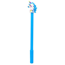 Ручка детская с игрушкой "Единорог" Bambi A1101(Blue) гелевая, синяя