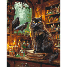 Картина по номерам "Черный кот и магия эликсиров" Origami LW3039-01, 40х50 см