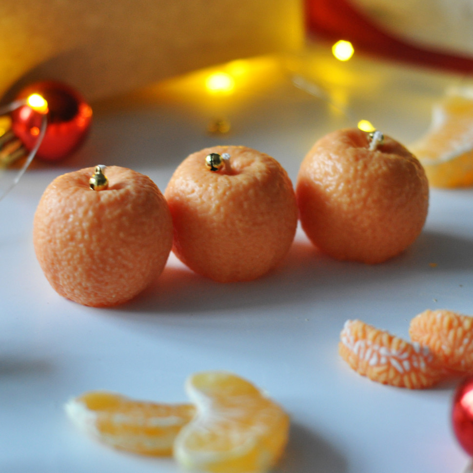 Новорічний набір свічок з соєвого воску «Мандарин» SP2475 ручної роботи 3 шт