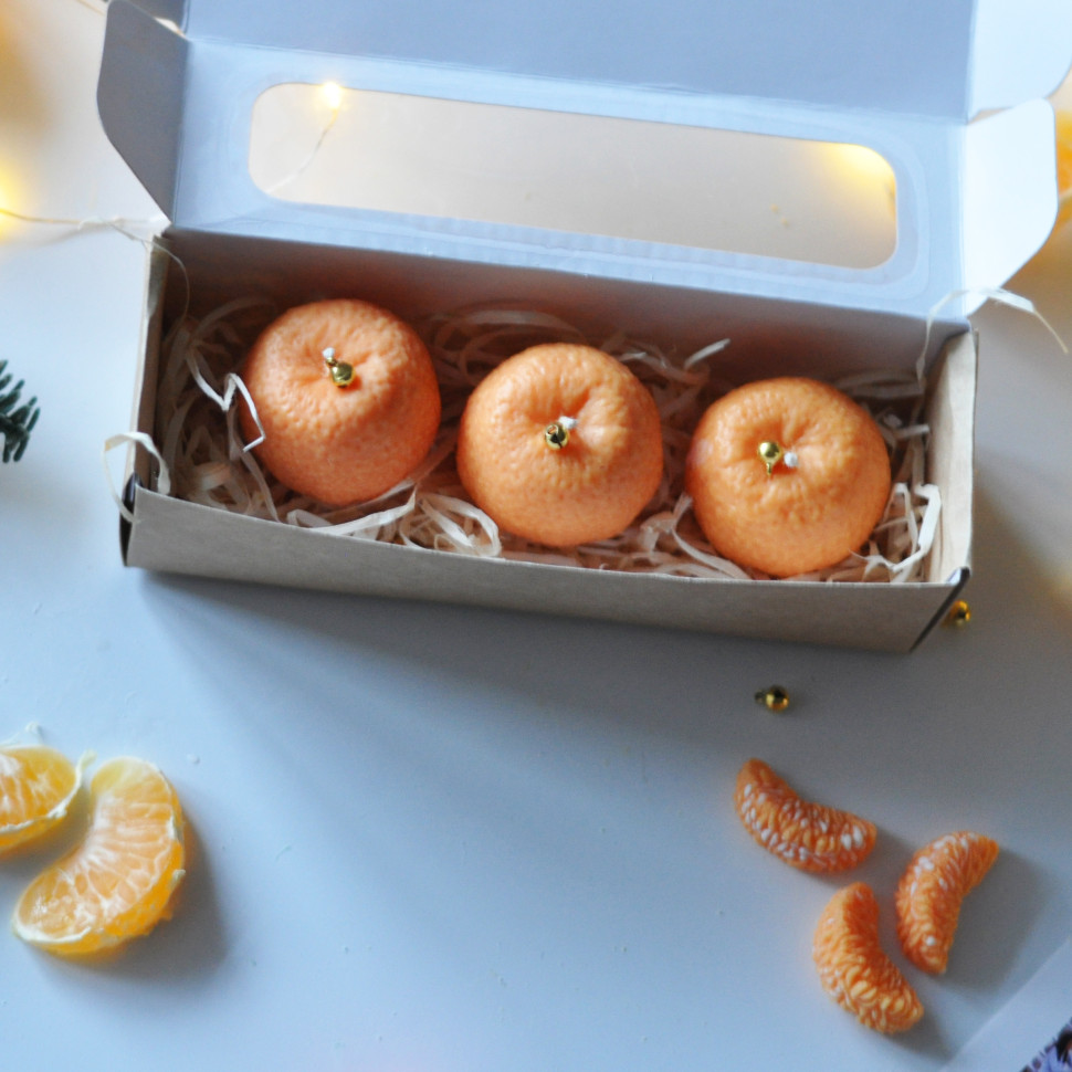 Новорічний набір свічок з соєвого воску «Мандарин» SP2475 ручної роботи 3 шт