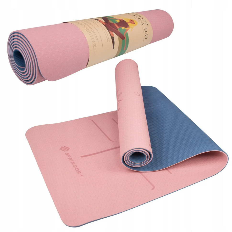 Коврик (мат) для йоги и фитнеса Springos YG0014 Pink/Blue, TPE 6 мм