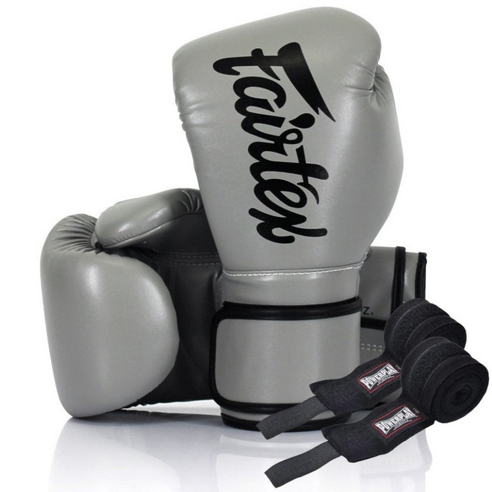 Боксерские перчатки BGV14 Fairtex BGV14_14oz_Grey 14 унций (бинты в комплекте)