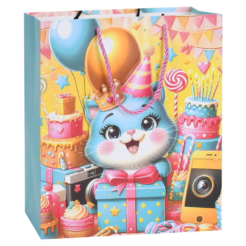 Пакет подарочный Happy Birthday Котик Bambi MK 5949-M-4 размер 32х26х10 см