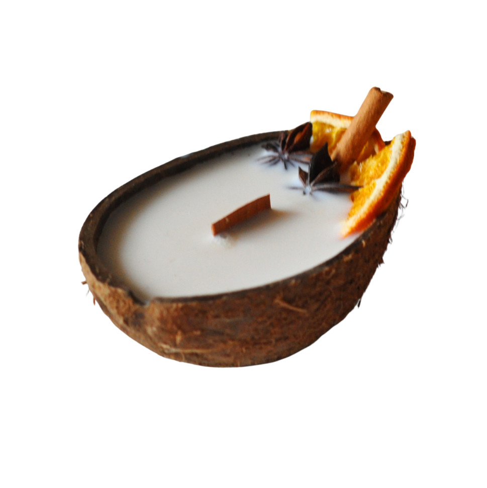 Новорічна свічка ручної роботи з соєвого воску «Кокос» SP2476 100 г