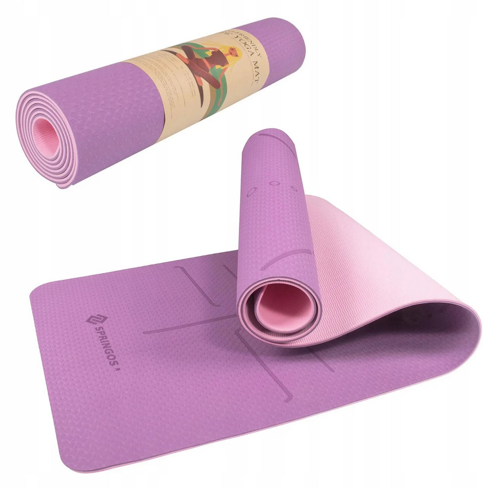 Килимок (мат) для йоги та фітнесу Springos YG0015 Purple/Pink, TPE 6 мм 