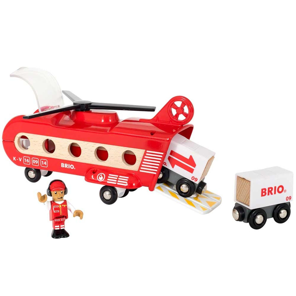 Грузовой вертолет BRIO 33886-BR, дерево, пластик 8 элементов в комплекте