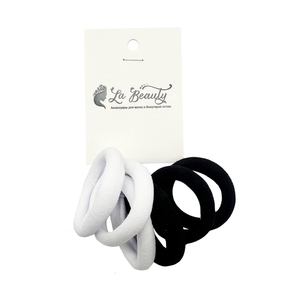 Набор резинок для волос La-beauty 0108-424, 6 штук, черный и белый
