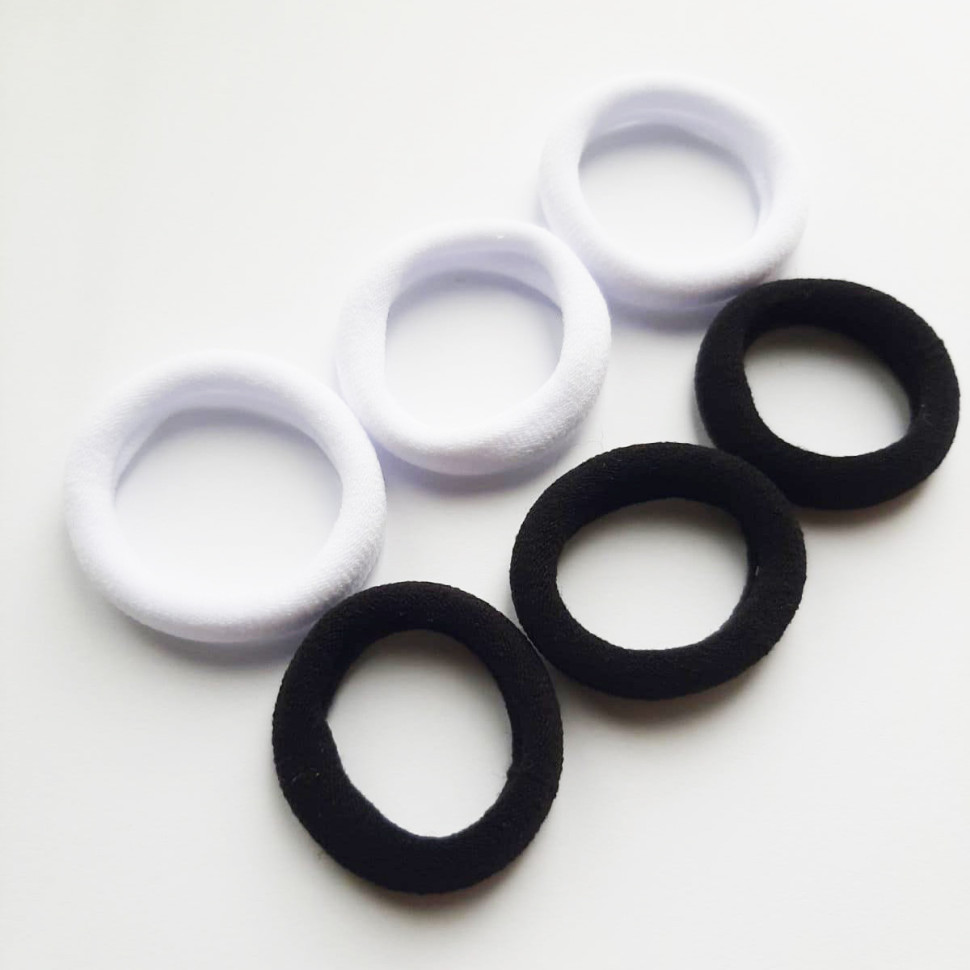 Набор резинок для волос La-beauty 0108-424, 6 штук, черный и белый