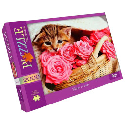 Пазл классический "Котик в розах" Danko Toys C2000-01-05, 2000 элементов