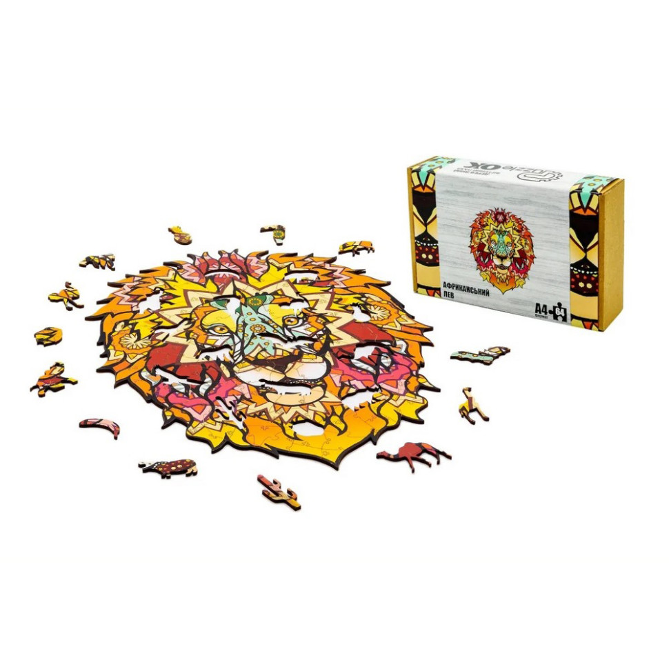 Фигурный деревянный пазл A4 Африканский Лев PuzzleOK PuzA4-00706, 64 детали