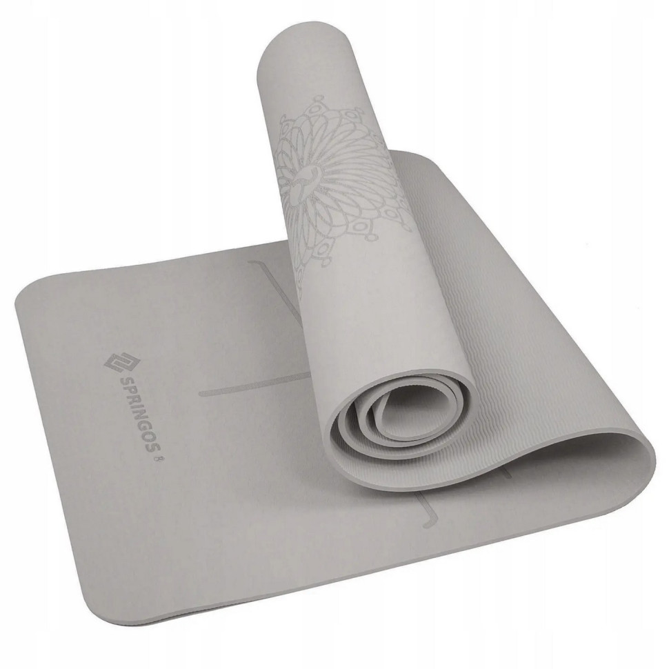 Килимок (мат) для йоги та фітнесу Springos YG0017 Grey, TPE 6 мм 