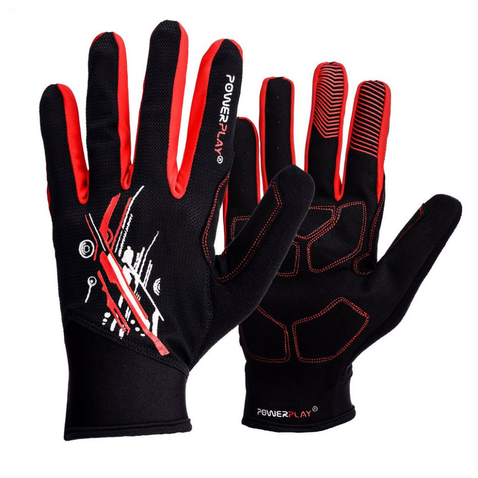 Велорукавички PowerPlay PP_6607_M_Red/Black, Чорно-Чорні, M