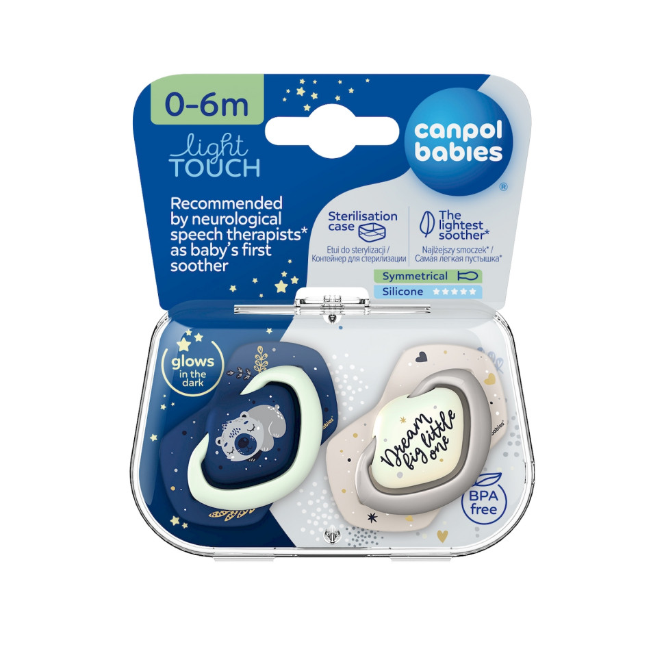 Пустышка силиконовая симметричная Sleepy Koala Canpol babies 22/658_blu синий, 0-6 месяцев