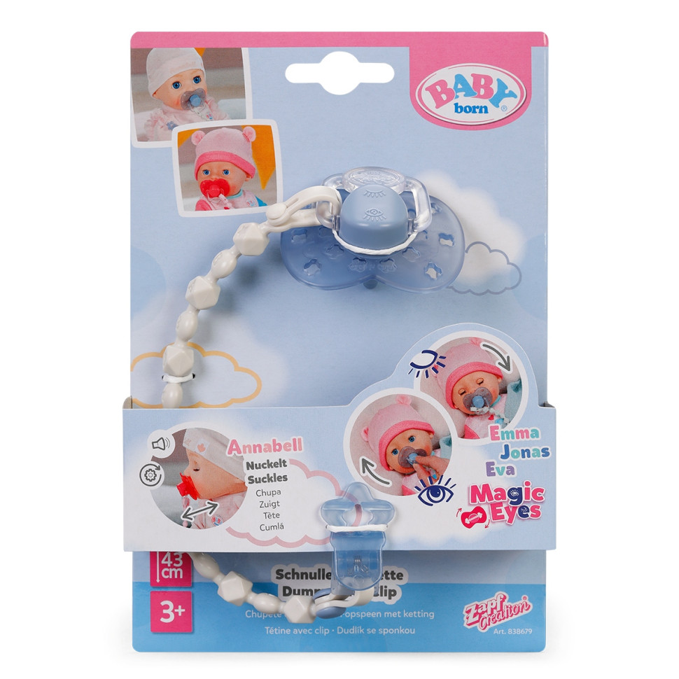 Пустышка для куклы BABY BORN 838679-1 на клипсе, голубая