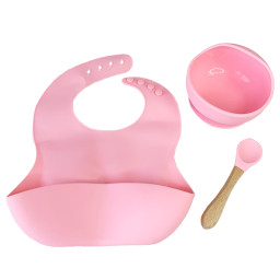 Набор детской посуды Силиконовая тарелка и слюнявчик Mega Zayka MGZ-0110(Pink) в коробке