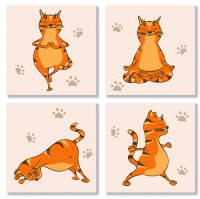 Набор для росписи по номерам Идейка Полиптих "Yoga-cat" KNP010 4шт 18х18 см