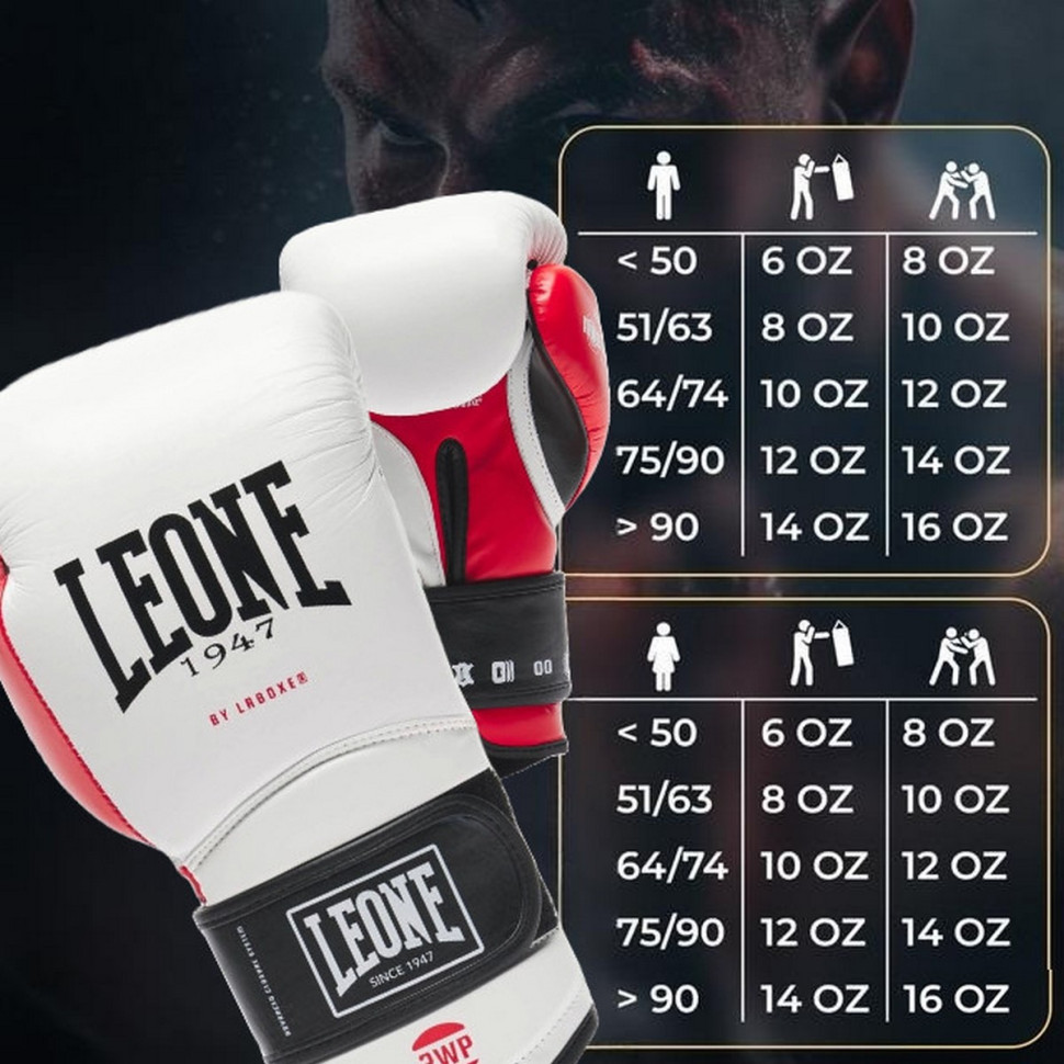 Боксерські рукавиці GN113 IL TECNICO N3 Leone GN113_White_10oz 10 унцій (бинти в комплекті)
