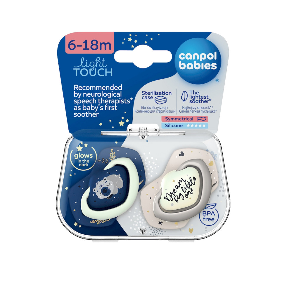 Пустышка силиконовая симметричная Sleepy Koala Canpol babies 22/659_blu синий, 6-18 месяцев