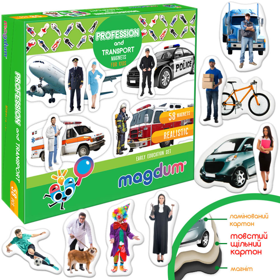 Дитячий набір магнітів Професії і транспорт Magdum ML4031-31 EN