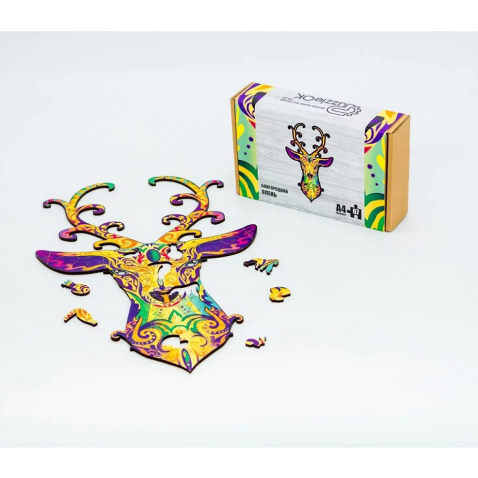 Фигурный деревянный пазл A4 Благородный Олень PuzzleOK PuzA4-00731, 67 деталей