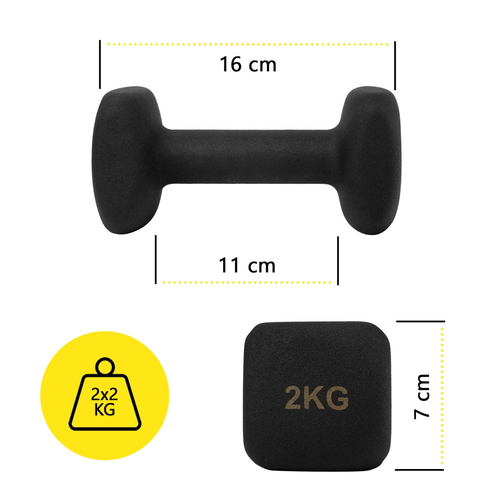 Гантели виниловые Square Cornix XR-0407 Black 2 x 2 кг 