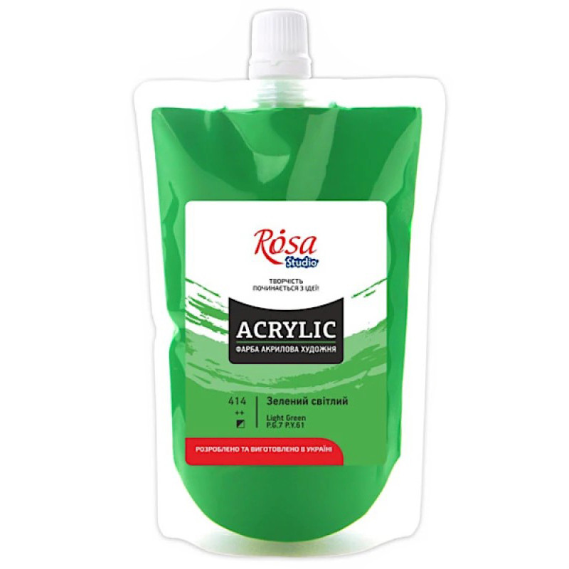Фарба акрилова Зелена світла Rosa 323200414 (код 414), 200 мл