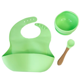 Набор детской посуды Силиконовая тарелка и слюнявчик Mega Zayka MGZ-0110(Green) в коробке