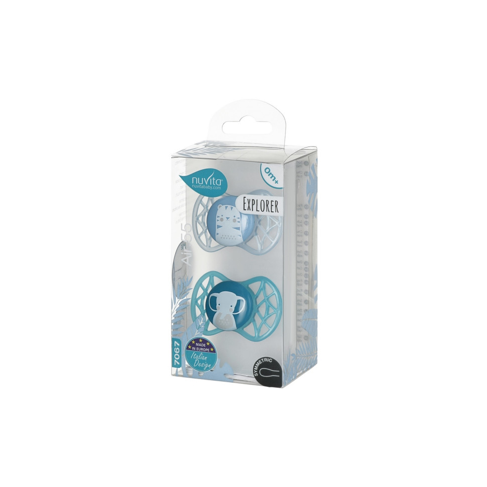 Пустушка Nuvita 7067 Air55 Explorer симетрична 0m+ (тигр, слон) 2шт NV7067M