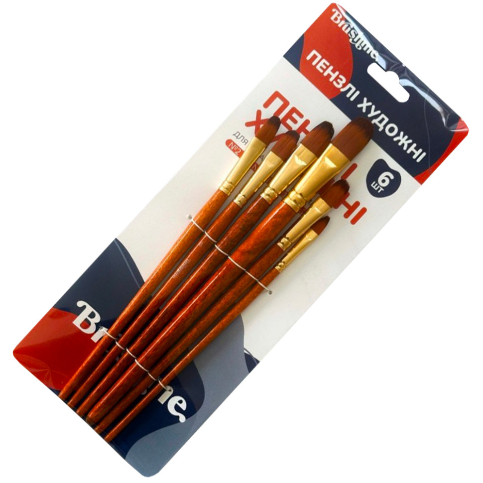 Набір професійних нейлонових пензликів Brushme BR650, 6 штук, форма FILBERT