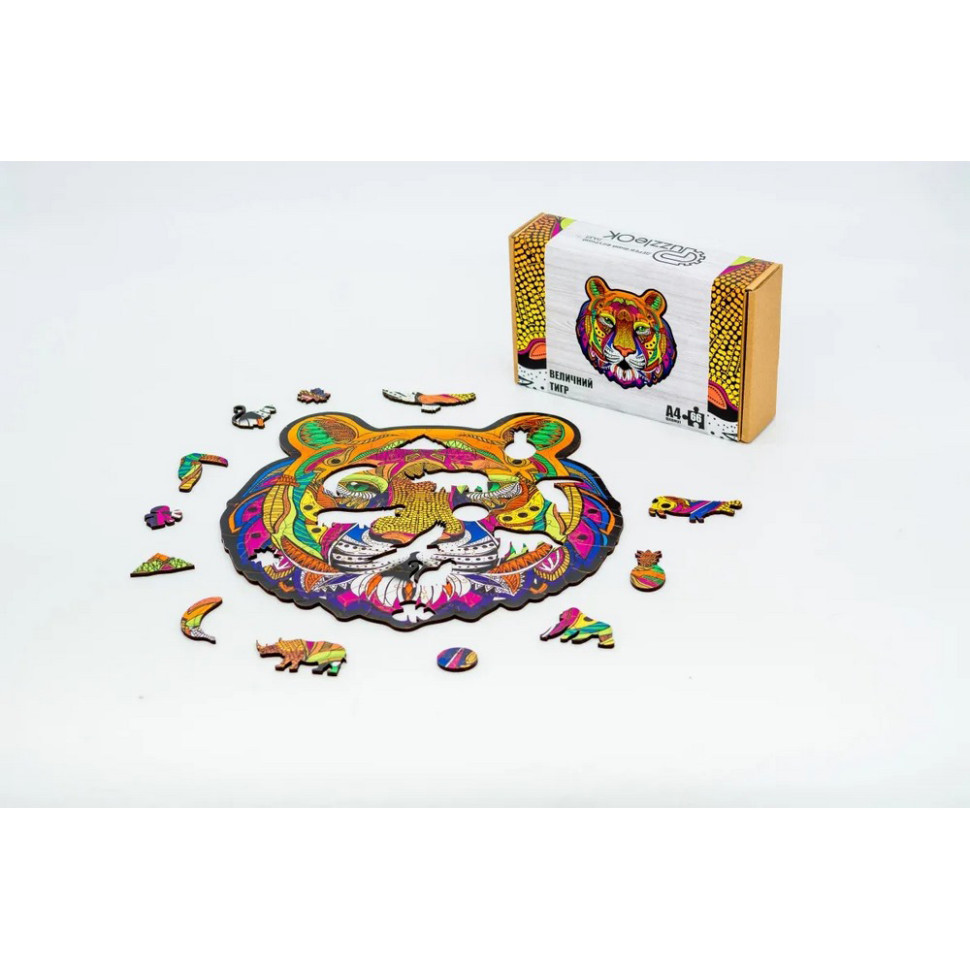 Фигурный деревянный пазл A4 Величественный Тигр PuzzleOK PuzA4-01721, 66 деталей
