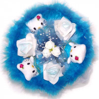 Букет з м'яких іграшок Котики 3 з трояндами блакитний 5074IT