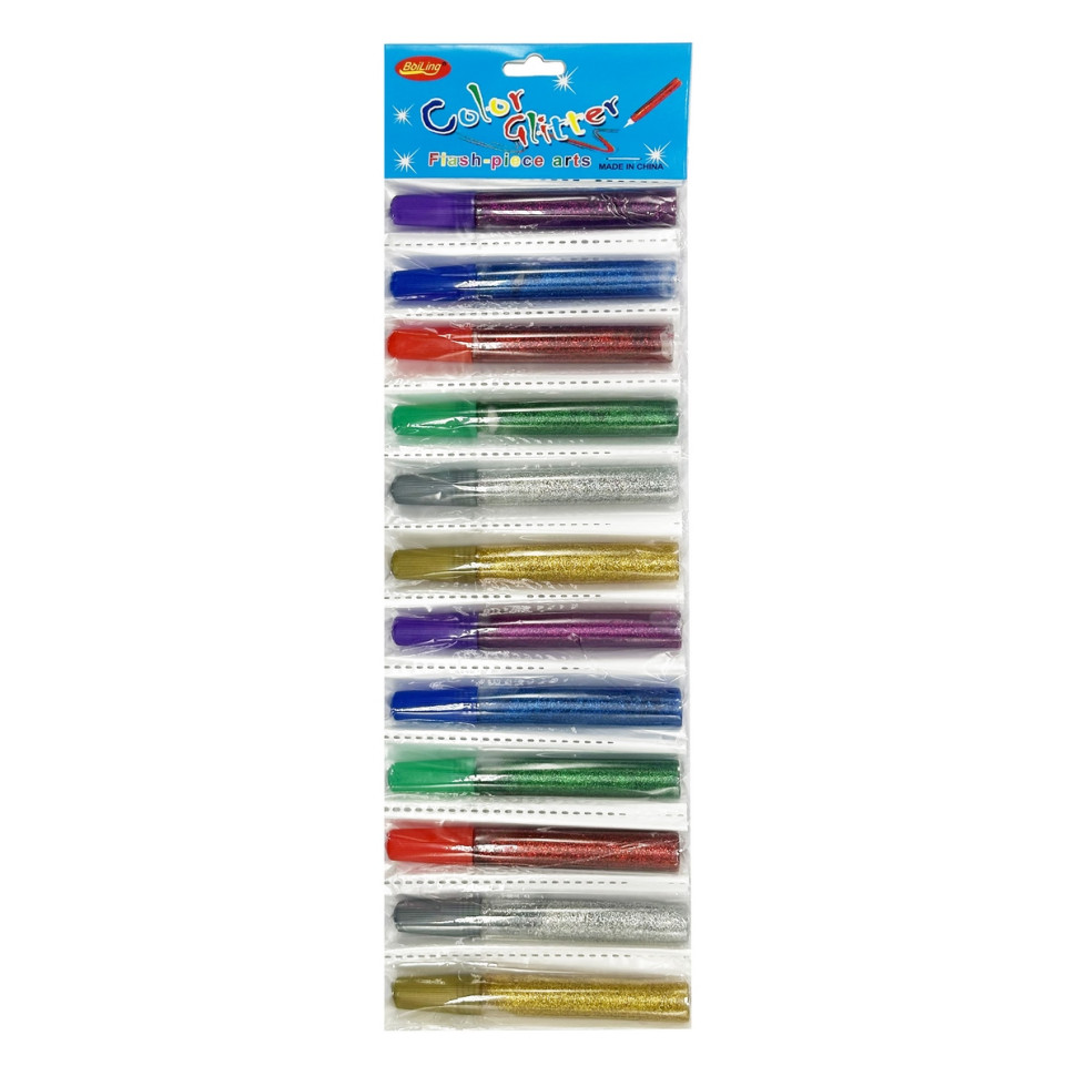 Клей для творчості з блискітками Bambi CG1012, 10 мл, 6 кольорів, 12 баночок