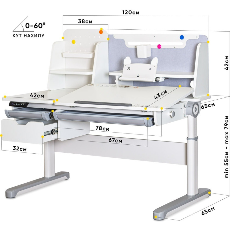Дитяча парта Milton Electro Mealux BD-730 WG, Grey