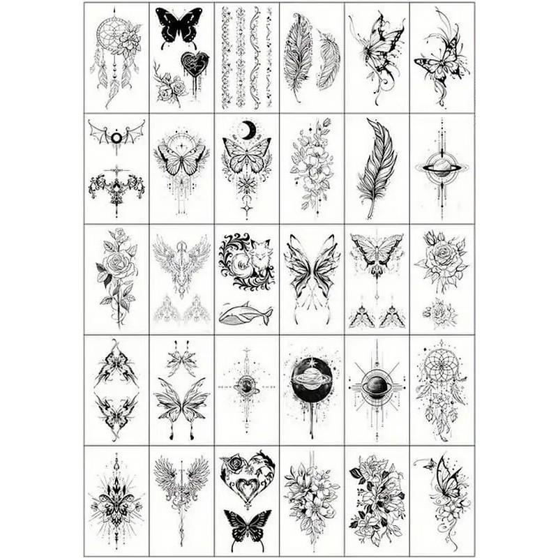 Набор временных тату «Черные мини» Fresh Tattoo black-tattoo-mini-set-30 из 30 черных по 9,5 х 5,5 см