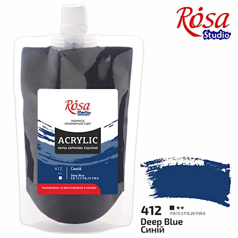 Фарба акрилова Синя Rosa 323200412 (код 412), 200 мл