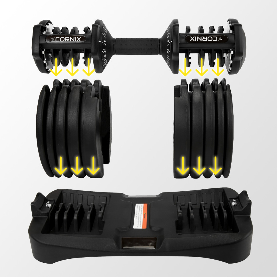 Гантель с регулируемым весом Cornix XR-0405 Black 2.5-24 кг 