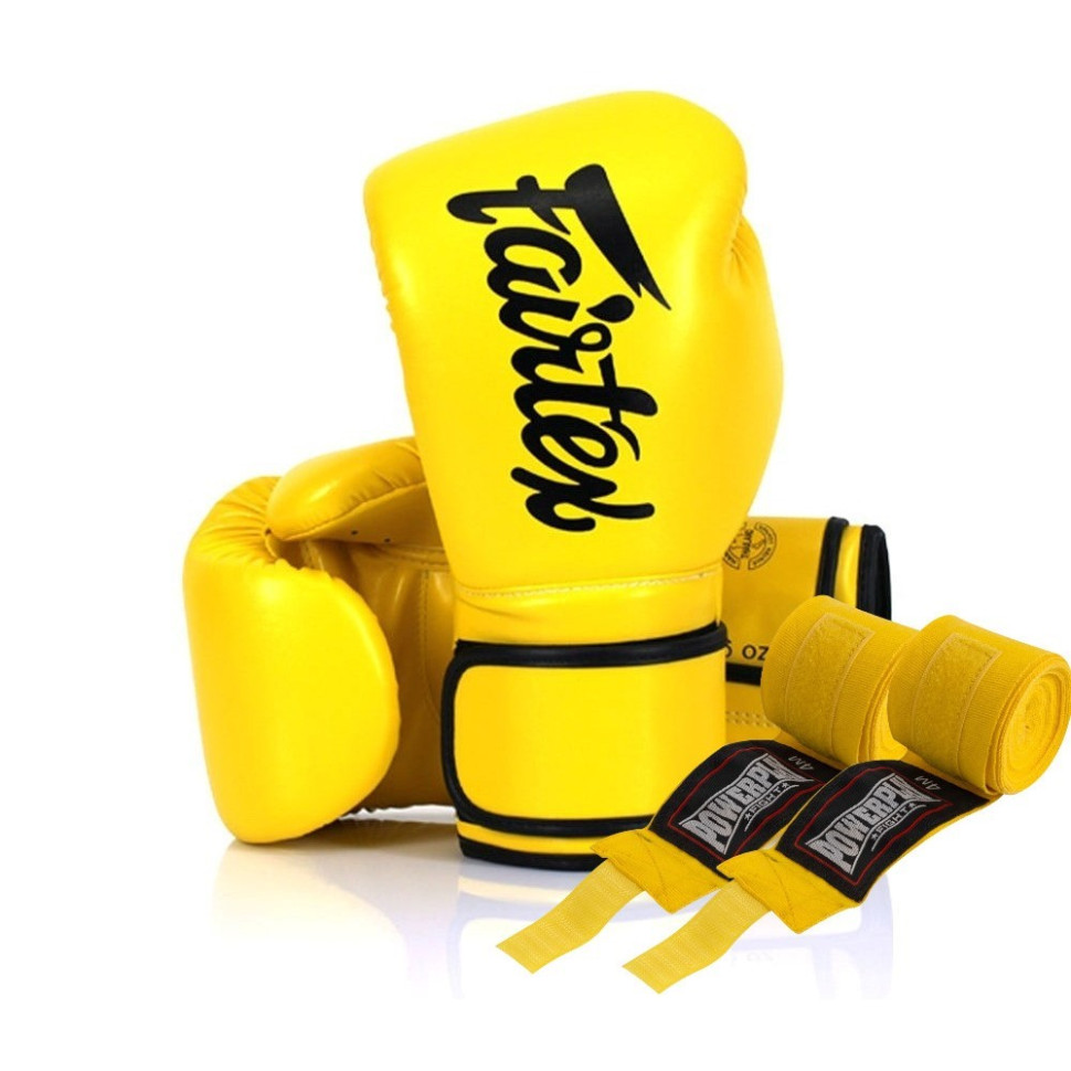 Боксерские перчатки BGV14 Fairtex BGV14_10oz_Yellow 10 унций (бинты в комплекте)