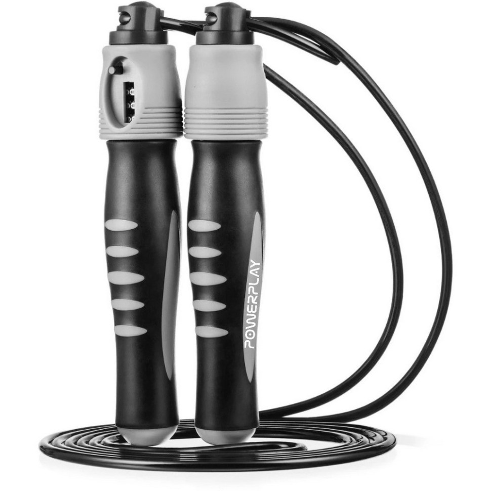 Скакалка со счетчиком 4215 Jump Rope With Counter PowerPlay PP_4215_Black/Grey 2,75 метра